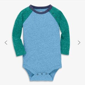 Primary | Heathered long sleeve baseball babysuit - Cornflower/Spruce
